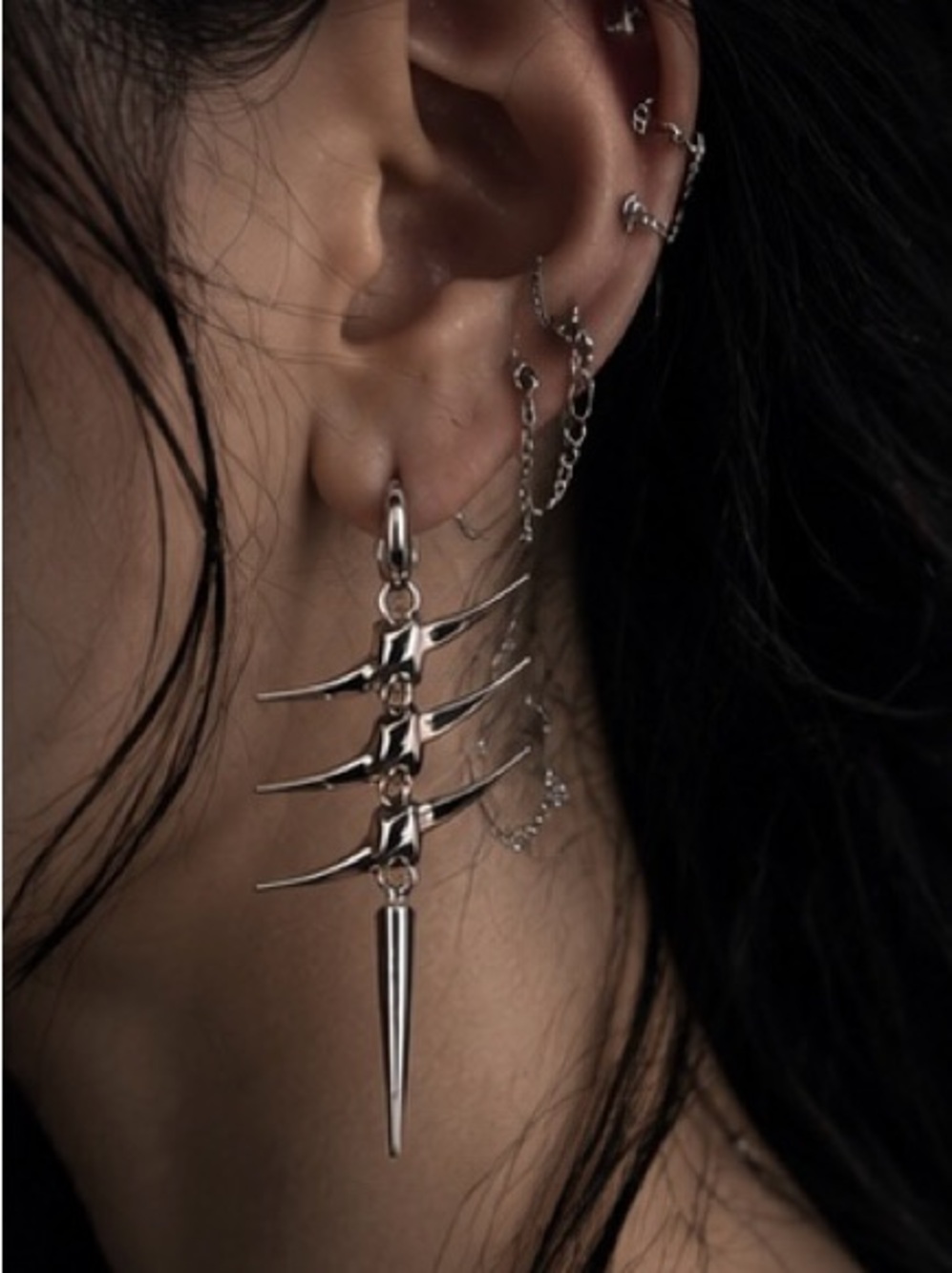 Silver Spike and Swallow Dangle Earrings